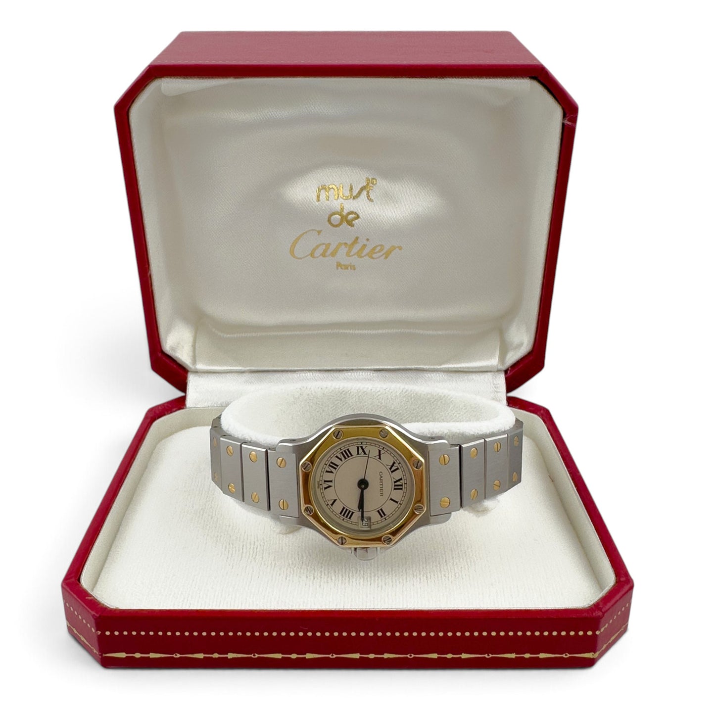 Cartier Santos de Octagon 187903 18k Gold Stainless Steel 25mm Ladies BOX PAPERS