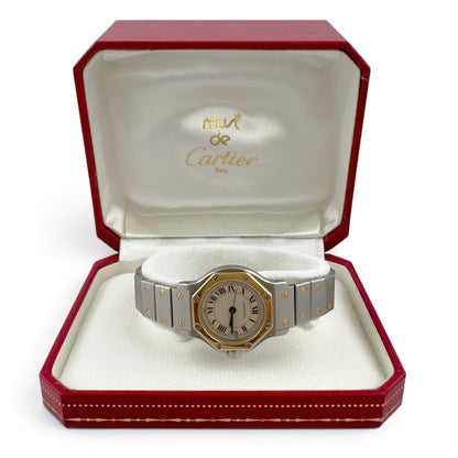 Cartier Santos de Octagon 187903 18k Gold Stainless Steel 25mm Ladies BOX PAPERS