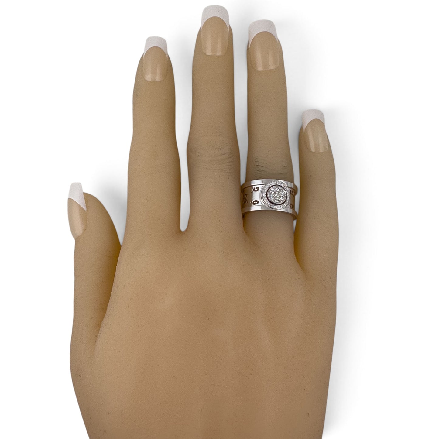 Gucci GG Icon Twirl 18k White Gold Diamond 11mm Band 0.16ctw 7.6g Ring Size 6