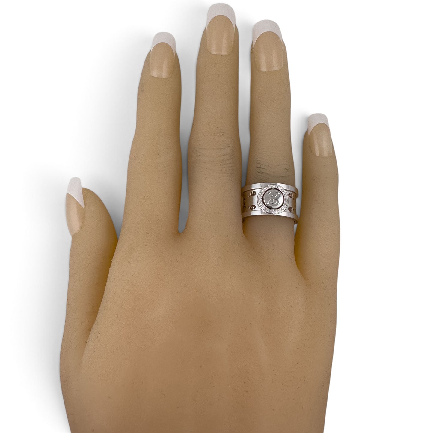 Gucci GG Icon Twirl 18k White Gold Diamond 11mm Band 0.16ctw 7.6g Ring Size 6