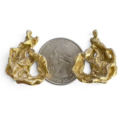 Arthur King Lost-Wax Casting Molten Freeform Brutalist 18k Yellow Gold Earrings
