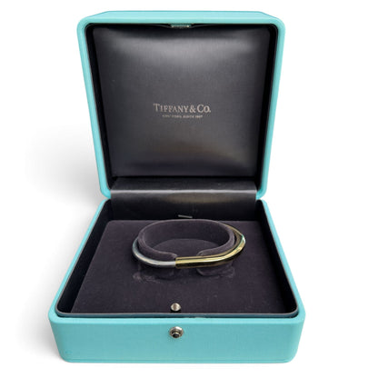 Tiffany & Co. Lock Bangle Two Tone Bracelet 18k White & Yellow Gold ITALY + BOX