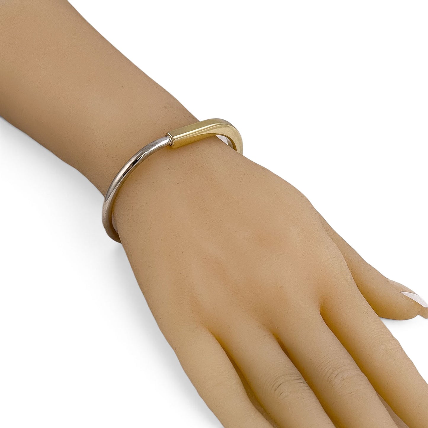 Tiffany & Co. Lock Bangle Two Tone Bracelet 18k White & Yellow Gold ITALY + BOX