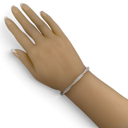 14k White Gold Pave Diamond Crossover Bangle Bracelet 0.95ctw H VS-SI 14g 6.5"