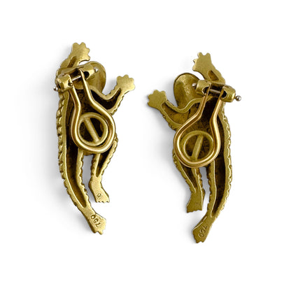 Barry Kieselstein-Cord Leaping Frog Toad 18k Yellow Gold Clip-On Earrings 18.9g