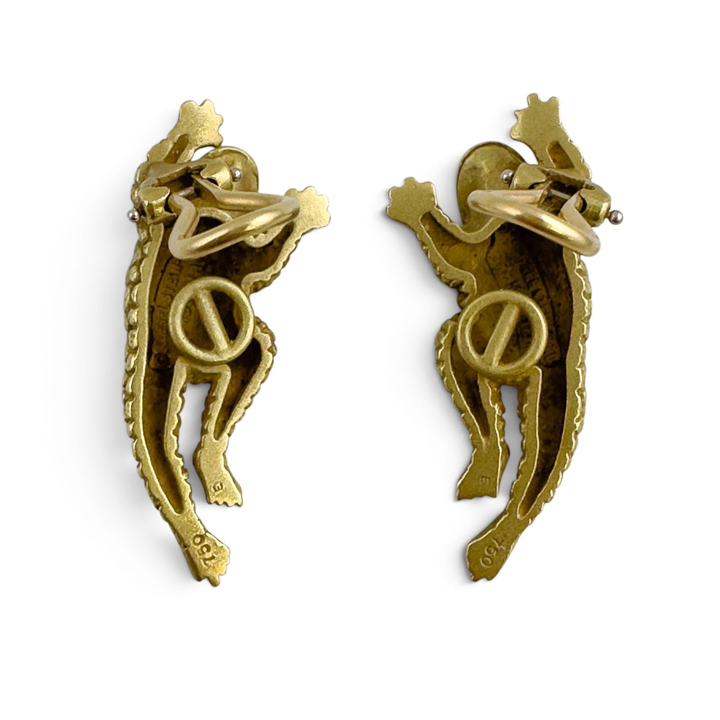 Barry Kieselstein-Cord Leaping Frog Toad 18k Yellow Gold Clip-On Earrings 18.9g
