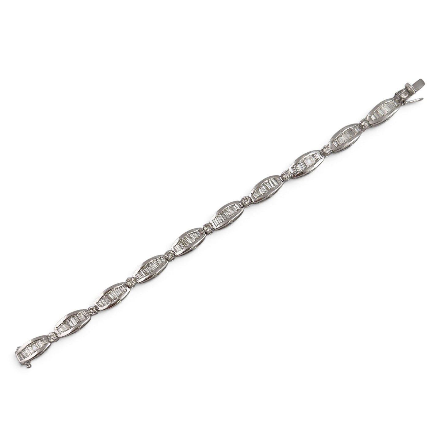 14k White Gold Baguette Diamond Station Link Bracelet 3.40ctw H SI2-I1 6.75"