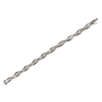 14k White Gold Baguette Diamond Station Link Bracelet 3.40ctw H SI2-I1 6.75"