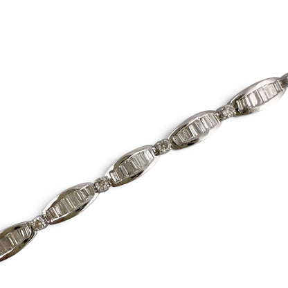 14k White Gold Baguette Diamond Station Link Bracelet 3.40ctw H SI2-I1 6.75"