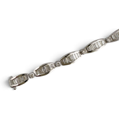 14k White Gold Baguette Diamond Station Link Bracelet 3.40ctw H SI2-I1 6.75"