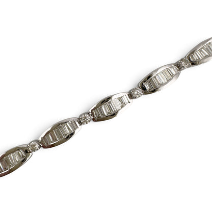14k White Gold Baguette Diamond Station Link Bracelet 3.40ctw H SI2-I1 6.75"