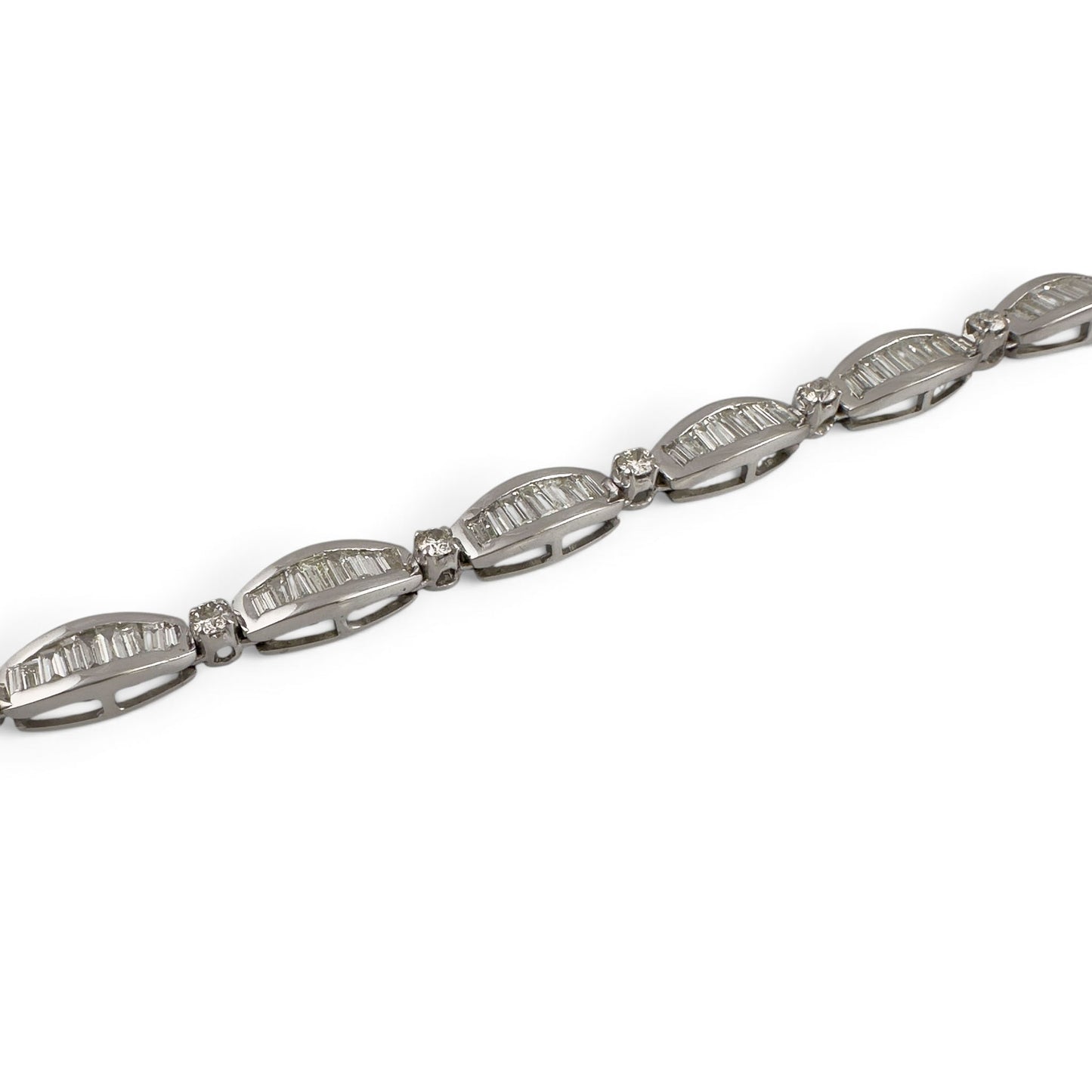 14k White Gold Baguette Diamond Station Link Bracelet 3.40ctw H SI2-I1 6.75"