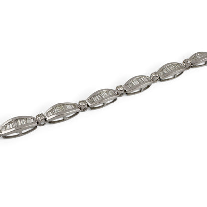 14k White Gold Baguette Diamond Station Link Bracelet 3.40ctw H SI2-I1 6.75"