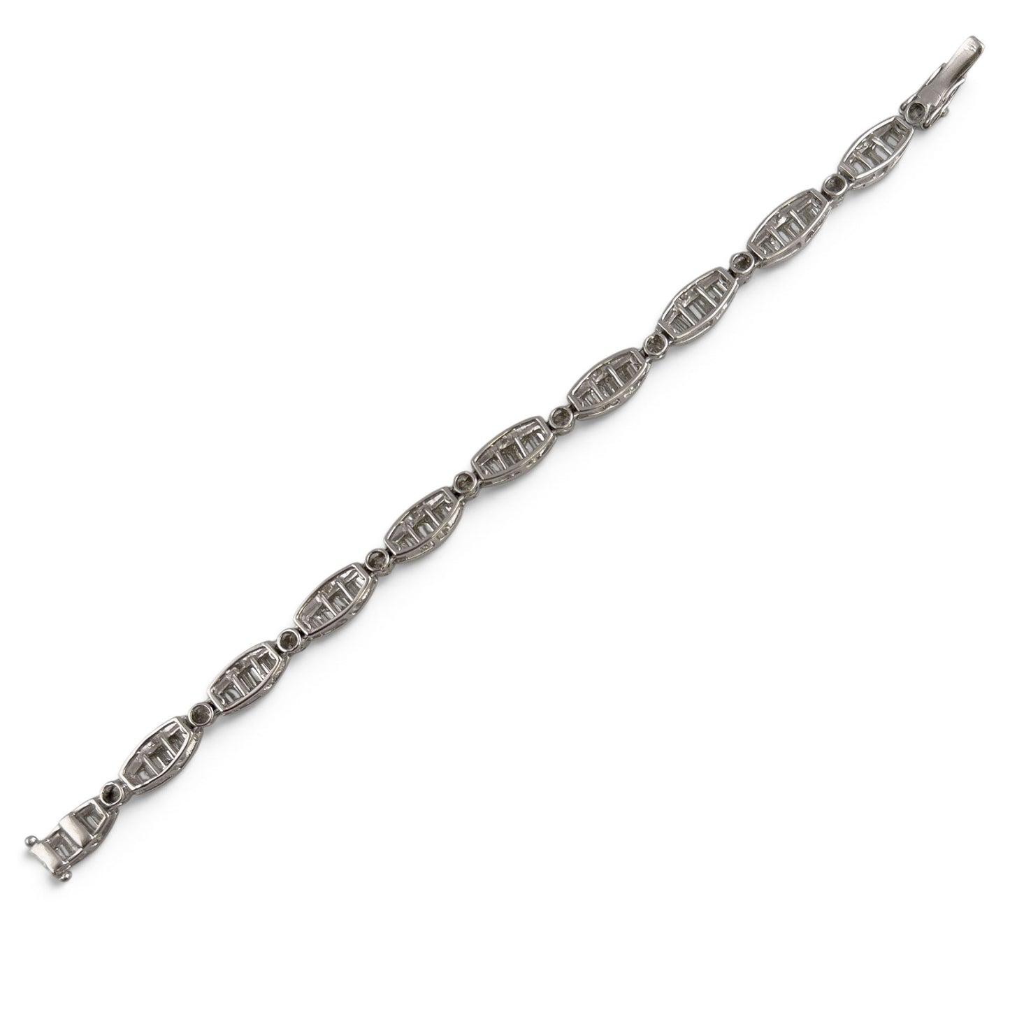 14k White Gold Baguette Diamond Station Link Bracelet 3.40ctw H SI2-I1 6.75"