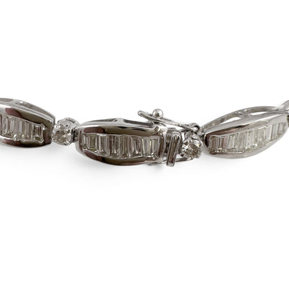 14k White Gold Baguette Diamond Station Link Bracelet 3.40ctw H SI2-I1 6.75"