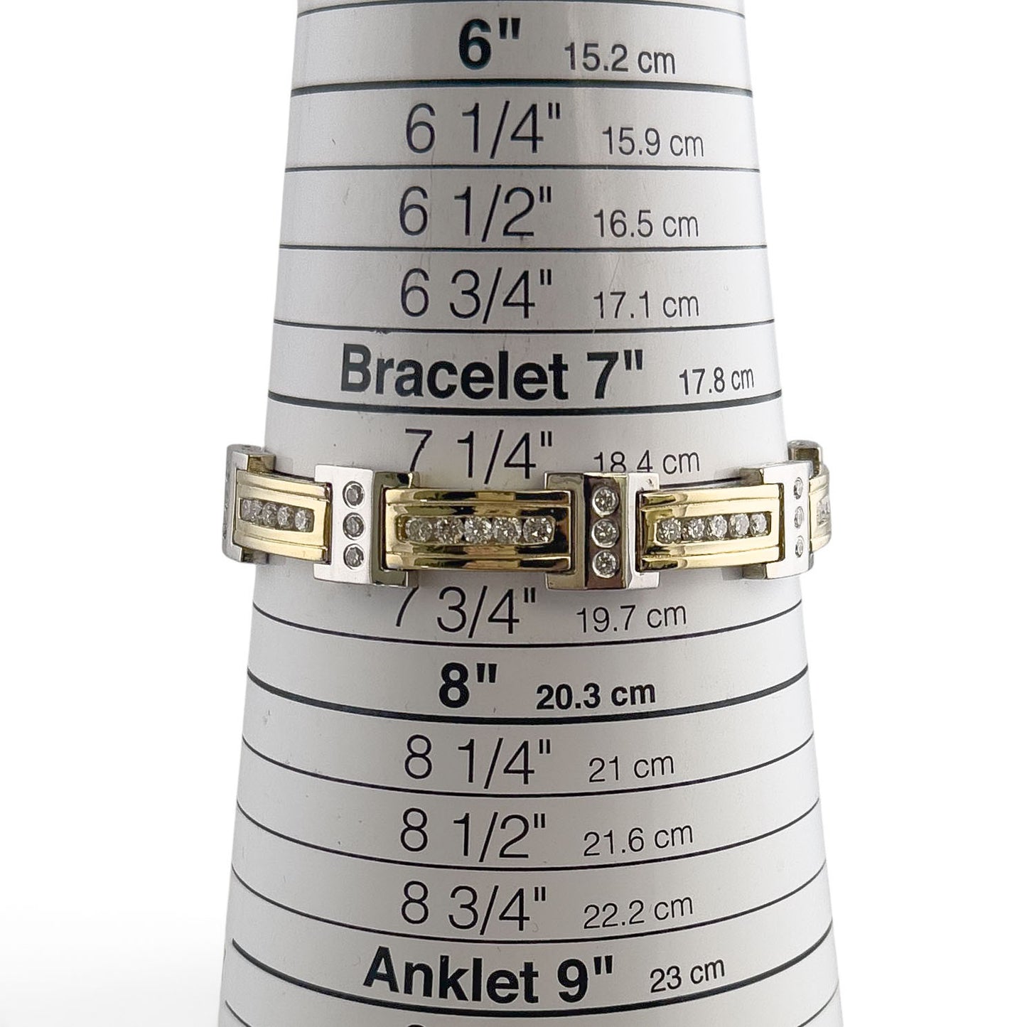 Mens 14k Yellow & White Gold Diamond Bar Link Station Bracelet 3.15ctw G-H SI 8"