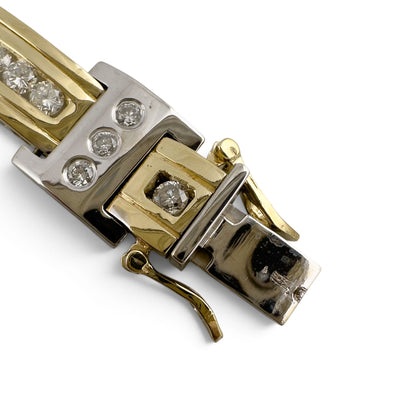 Mens 14k Yellow & White Gold Diamond Bar Link Station Bracelet 3.15ctw G-H SI 8"