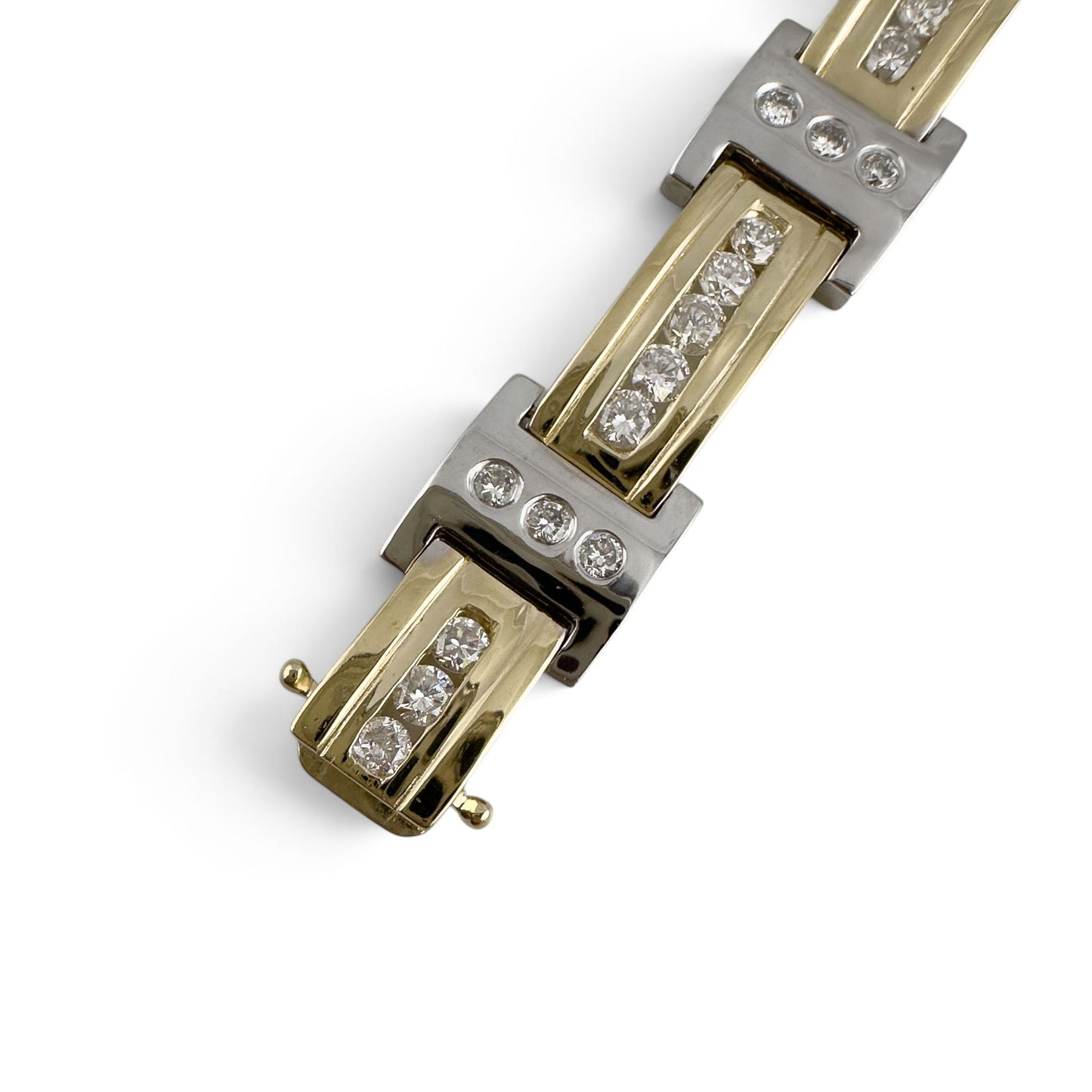 Mens 14k Yellow & White Gold Diamond Bar Link Station Bracelet 3.15ctw G-H SI 8"