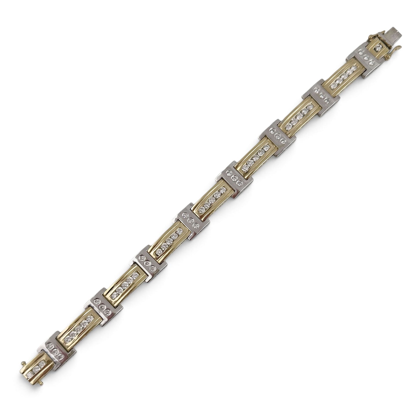 Mens 14k Yellow & White Gold Diamond Bar Link Station Bracelet 3.15ctw G-H SI 8"