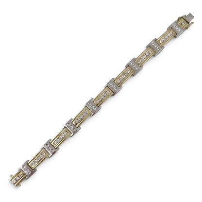 Mens 14k Yellow & White Gold Diamond Bar Link Station Bracelet 3.15ctw G-H SI 8"