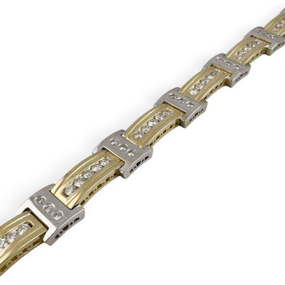 Mens 14k Yellow & White Gold Diamond Bar Link Station Bracelet 3.15ctw G-H SI 8"