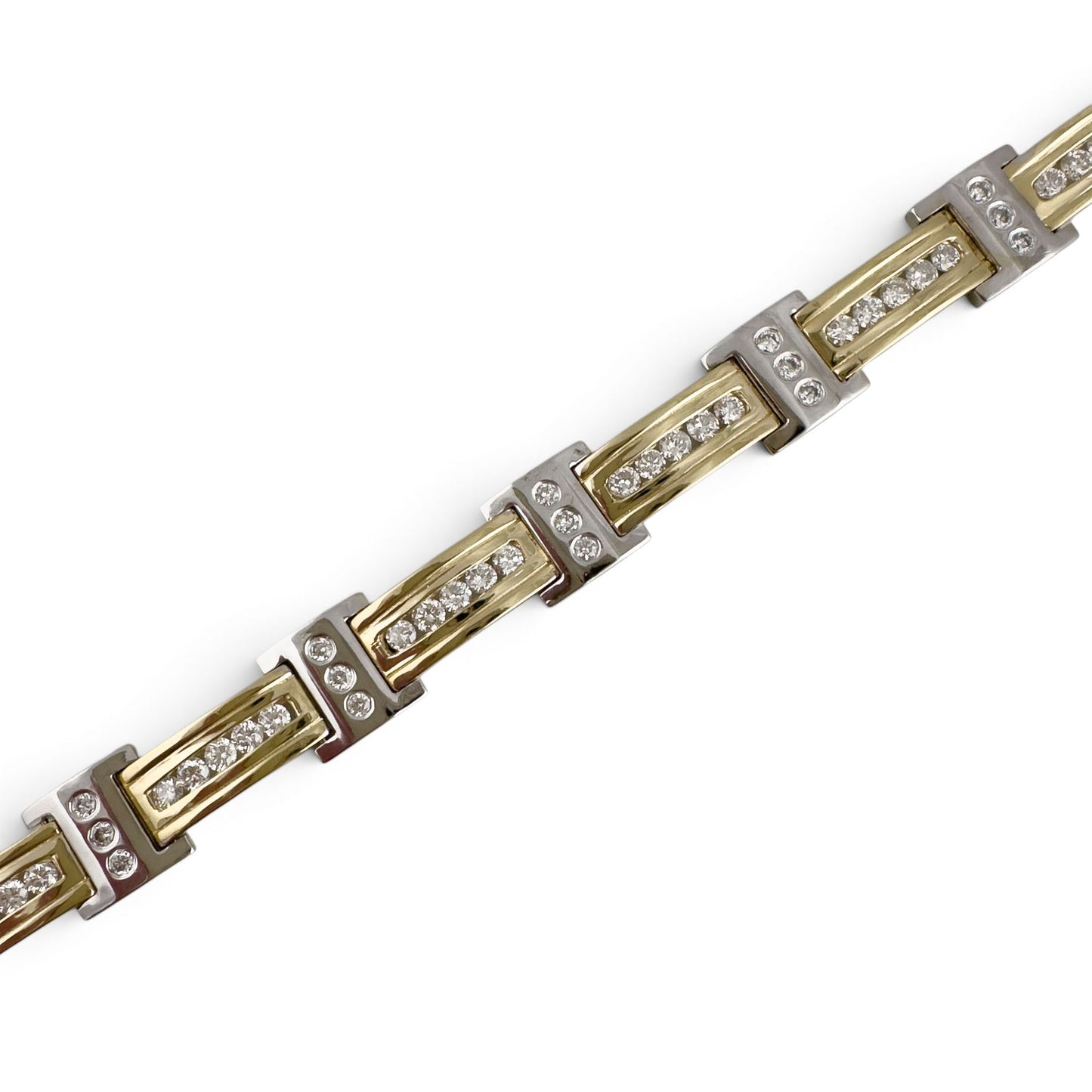 Mens 14k Yellow & White Gold Diamond Bar Link Station Bracelet 3.15ctw G-H SI 8"