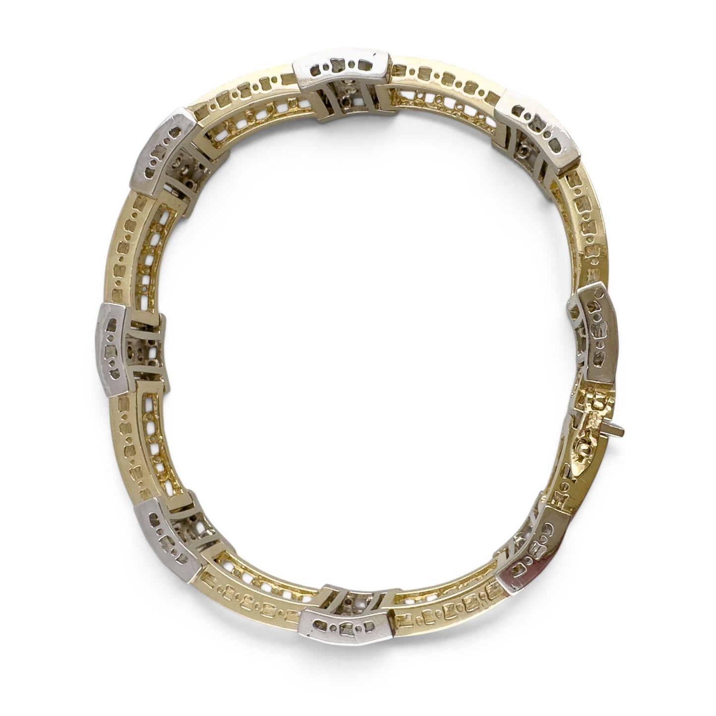 Mens 14k Yellow & White Gold Diamond Bar Link Station Bracelet 3.15ctw G-H SI 8"