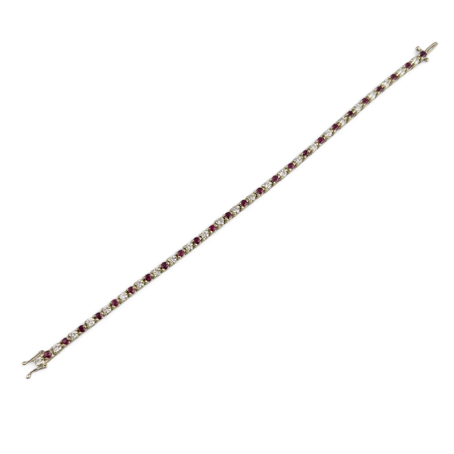 14k Yellow Gold 1.75ctw Diamond & 1.35ctw Red Color Stone Tennis Bracelet 7"