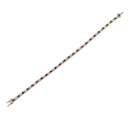 14k Yellow Gold 1.75ctw Diamond & 1.35ctw Red Color Stone Tennis Bracelet 7"