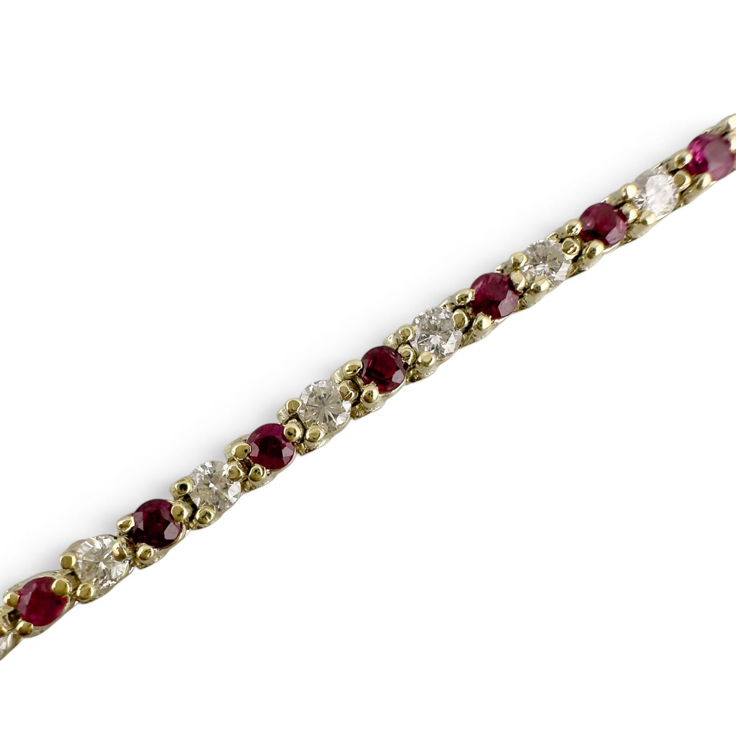 14k Yellow Gold 1.75ctw Diamond & 1.35ctw Red Color Stone Tennis Bracelet 7"