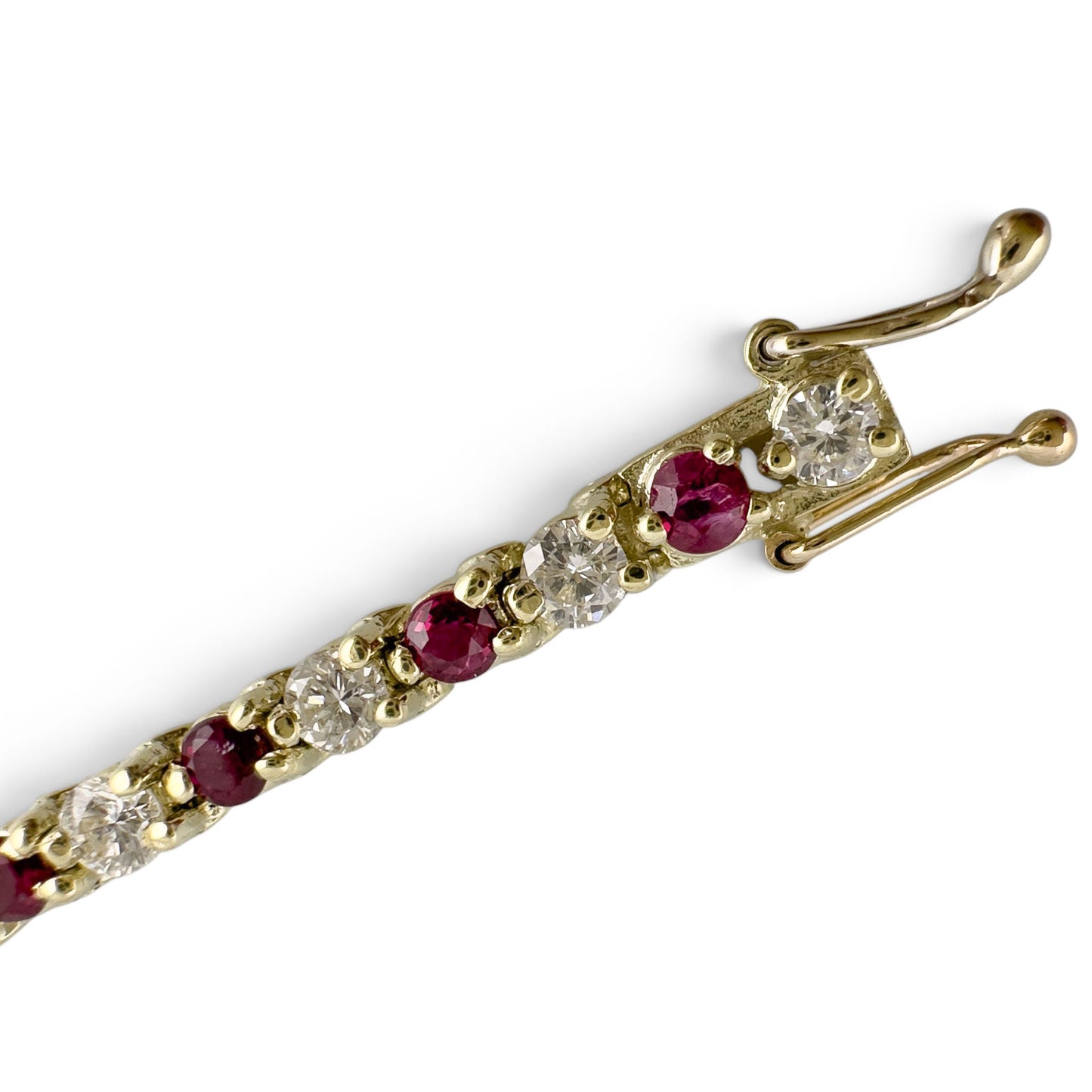 14k Yellow Gold 1.75ctw Diamond & 1.35ctw Red Color Stone Tennis Bracelet 7"