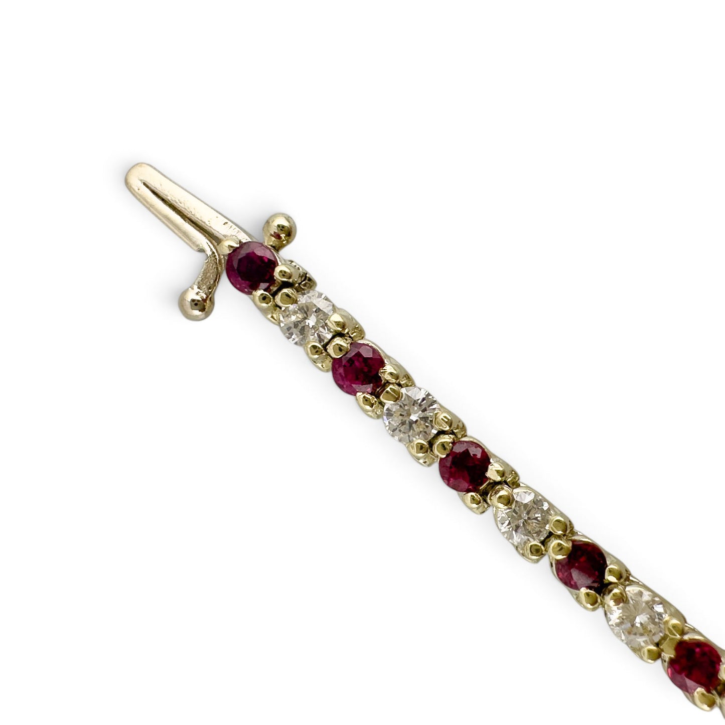 14k Yellow Gold 1.75ctw Diamond & 1.35ctw Red Color Stone Tennis Bracelet 7"