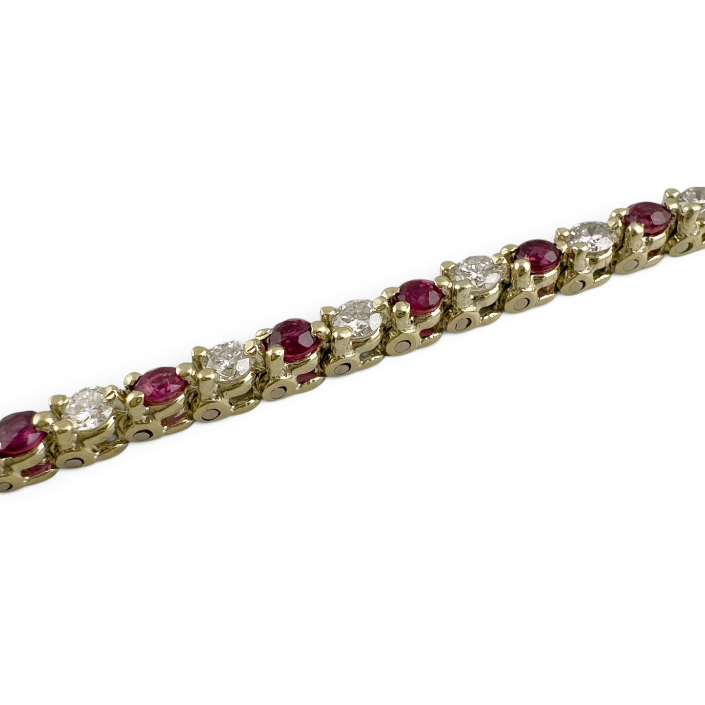 14k Yellow Gold 1.75ctw Diamond & 1.35ctw Red Color Stone Tennis Bracelet 7"