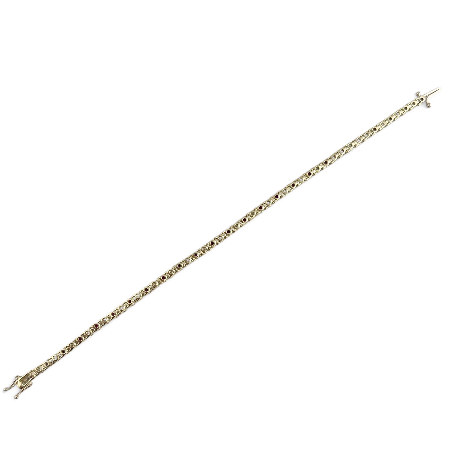 14k Yellow Gold 1.75ctw Diamond & 1.35ctw Red Color Stone Tennis Bracelet 7"