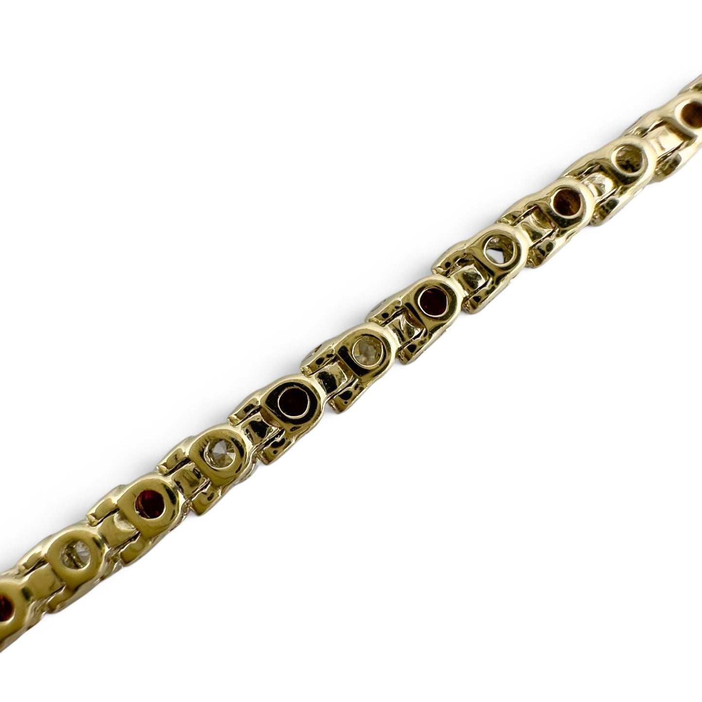 14k Yellow Gold 1.75ctw Diamond & 1.35ctw Red Color Stone Tennis Bracelet 7"