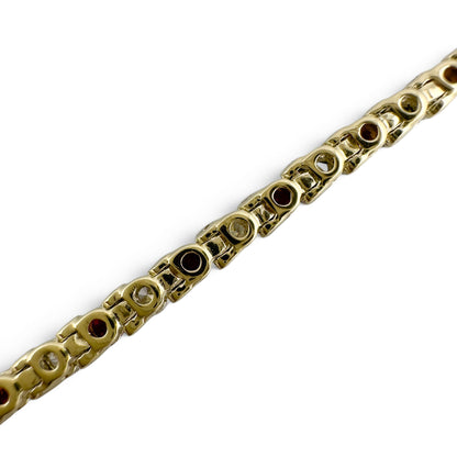 14k Yellow Gold 1.75ctw Diamond & 1.35ctw Red Color Stone Tennis Bracelet 7"