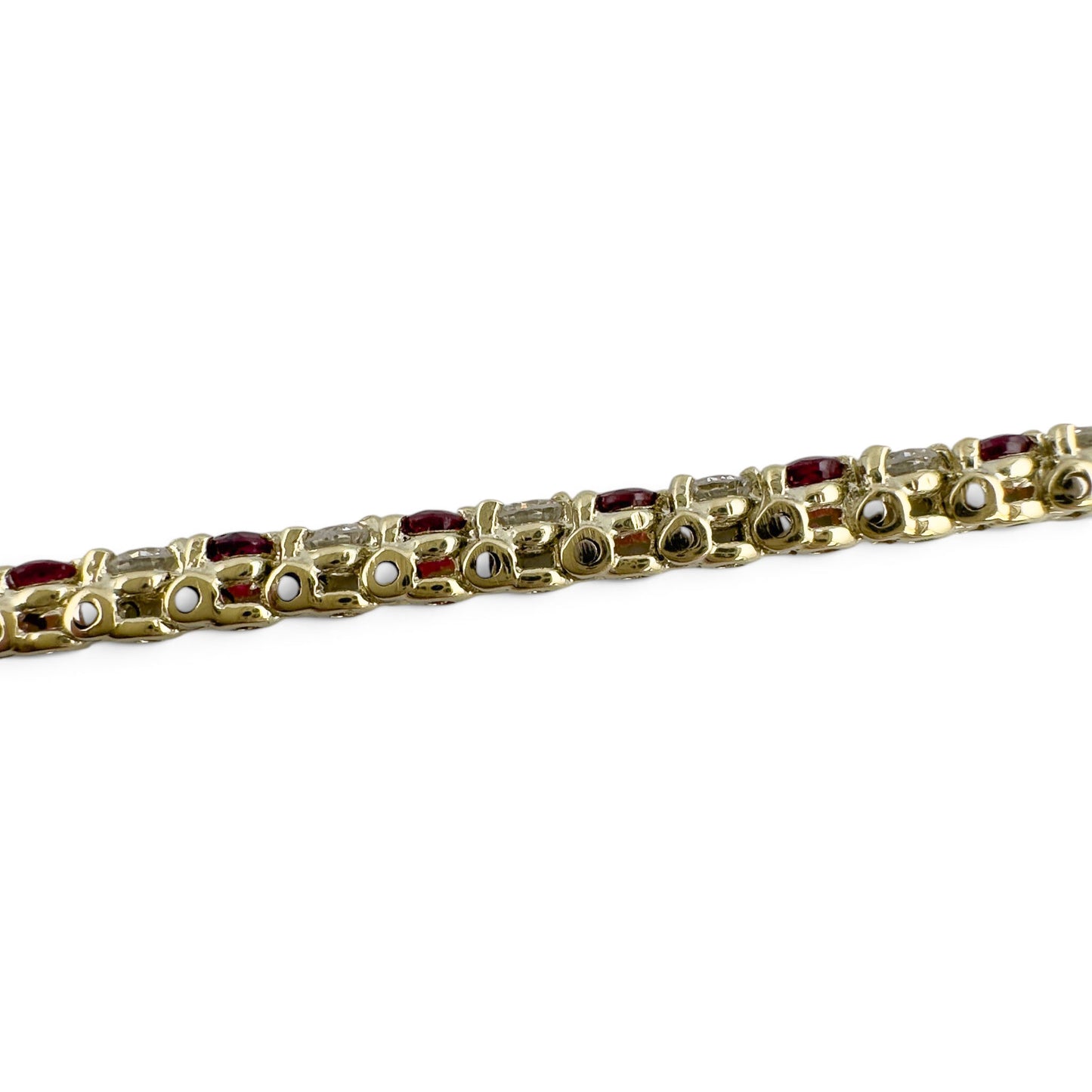 14k Yellow Gold 1.75ctw Diamond & 1.35ctw Red Color Stone Tennis Bracelet 7"