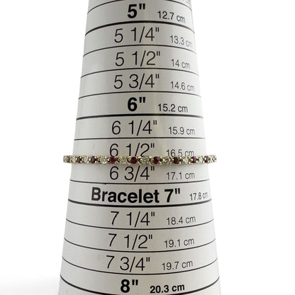 14k Yellow Gold 1.75ctw Diamond & 1.35ctw Red Color Stone Tennis Bracelet 7"