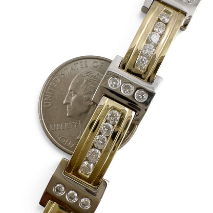 Mens 14k Yellow & White Gold Diamond Bar Link Station Bracelet 3.15ctw G-H SI 8"