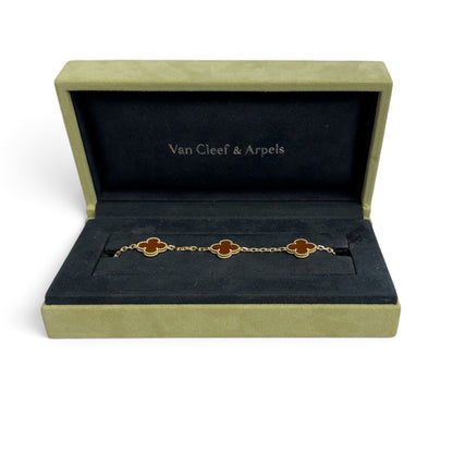 Van Cleef Arpels Carnelian 5 Motif Vintage Alhambra 18k Gold Bracelet + BOX RCPT