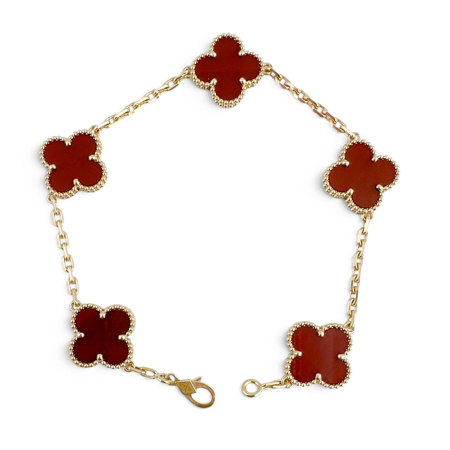 Van Cleef Arpels Carnelian 5 Motif Vintage Alhambra 18k Gold Bracelet + BOX RCPT