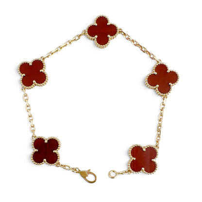 Van Cleef Arpels Carnelian 5 Motif Vintage Alhambra 18k Gold Bracelet + BOX RCPT
