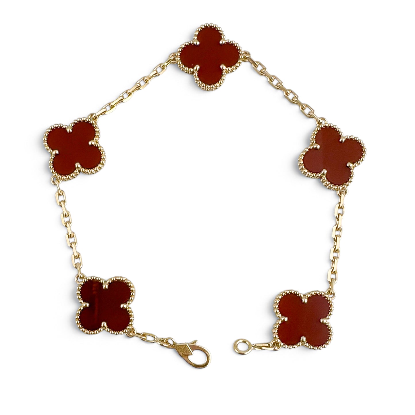Van Cleef Arpels Carnelian 5 Motif Vintage Alhambra 18k Gold Bracelet + BOX RCPT