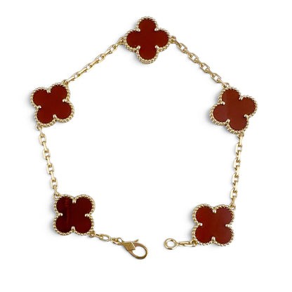 Van Cleef Arpels Carnelian 5 Motif Vintage Alhambra 18k Gold Bracelet + BOX RCPT