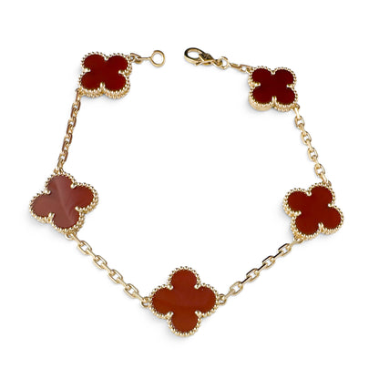 Van Cleef Arpels Carnelian 5 Motif Vintage Alhambra 18k Gold Bracelet + BOX RCPT