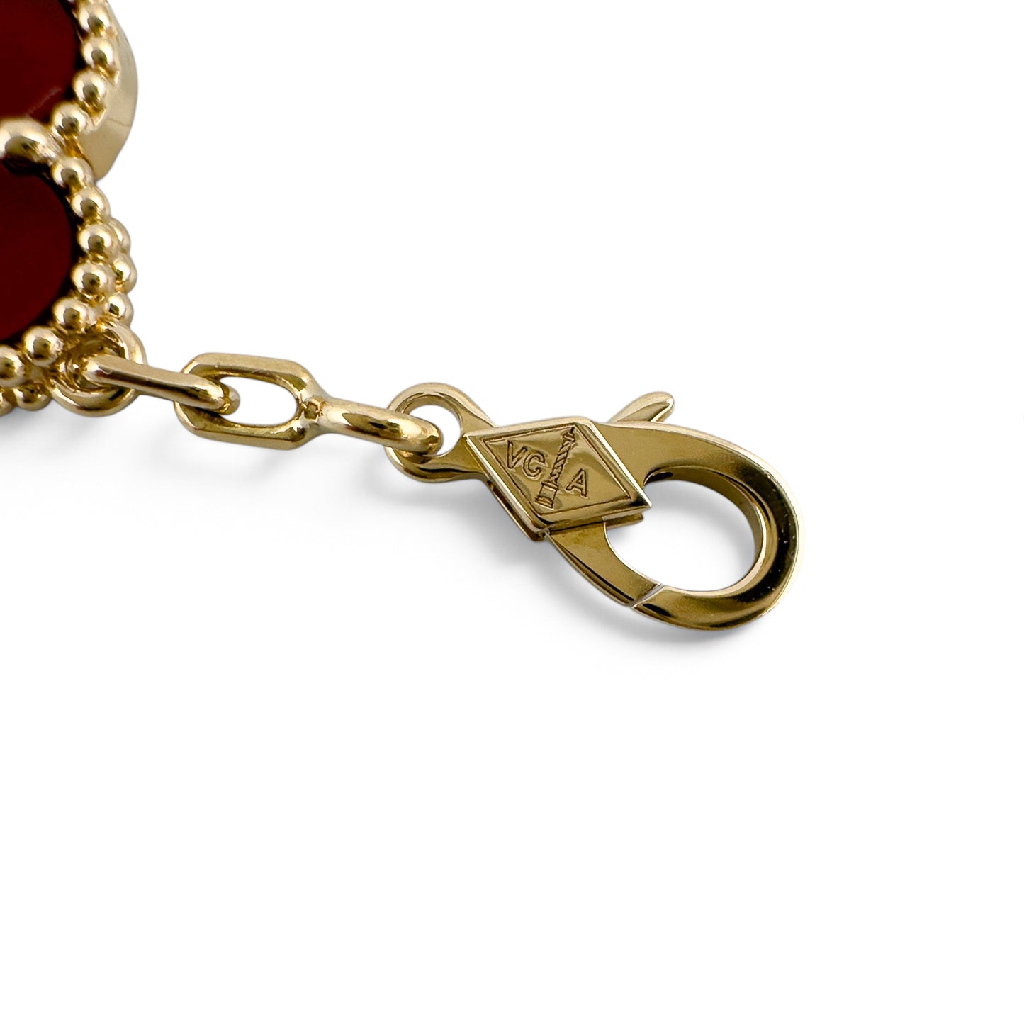 Van Cleef Arpels Carnelian 5 Motif Vintage Alhambra 18k Gold Bracelet + BOX RCPT