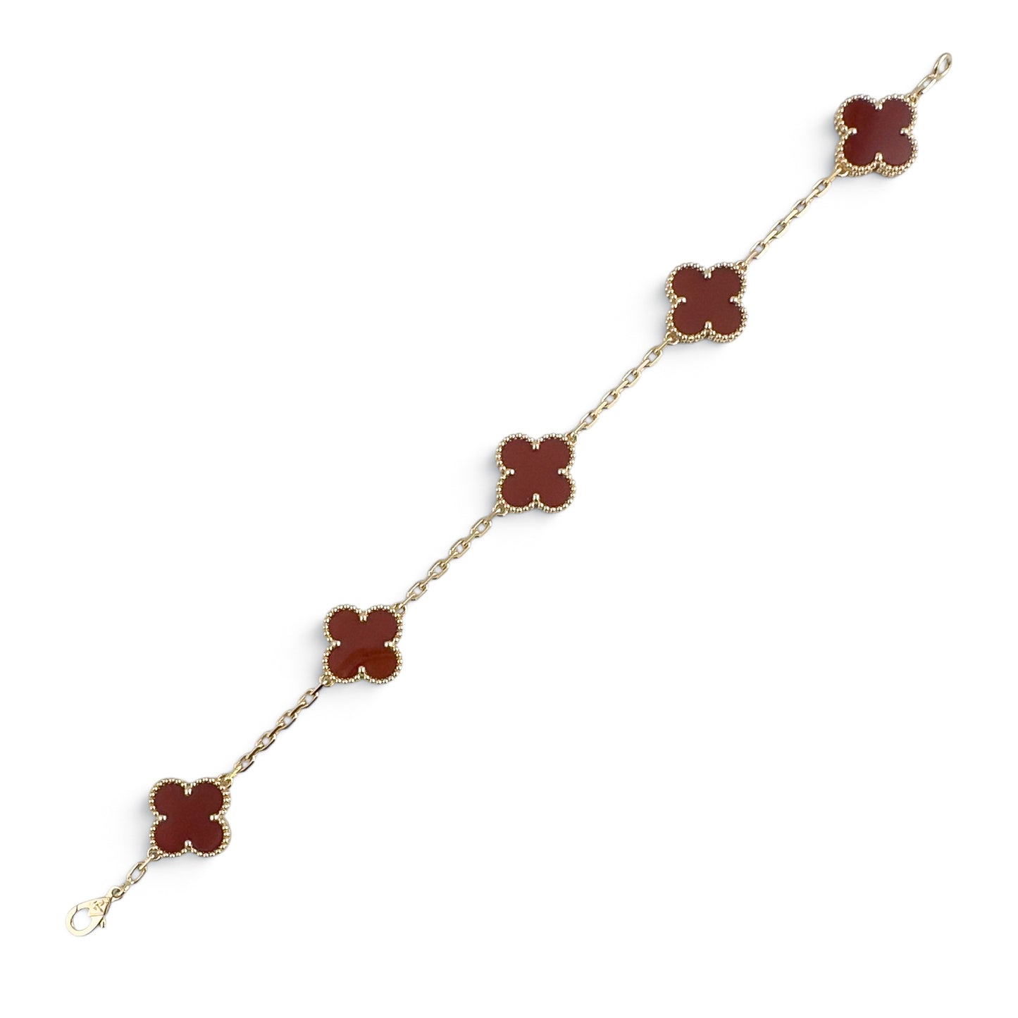 Van Cleef Arpels Carnelian 5 Motif Vintage Alhambra 18k Gold Bracelet + BOX RCPT