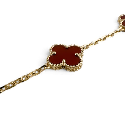 Van Cleef Arpels Carnelian 5 Motif Vintage Alhambra 18k Gold Bracelet + BOX RCPT
