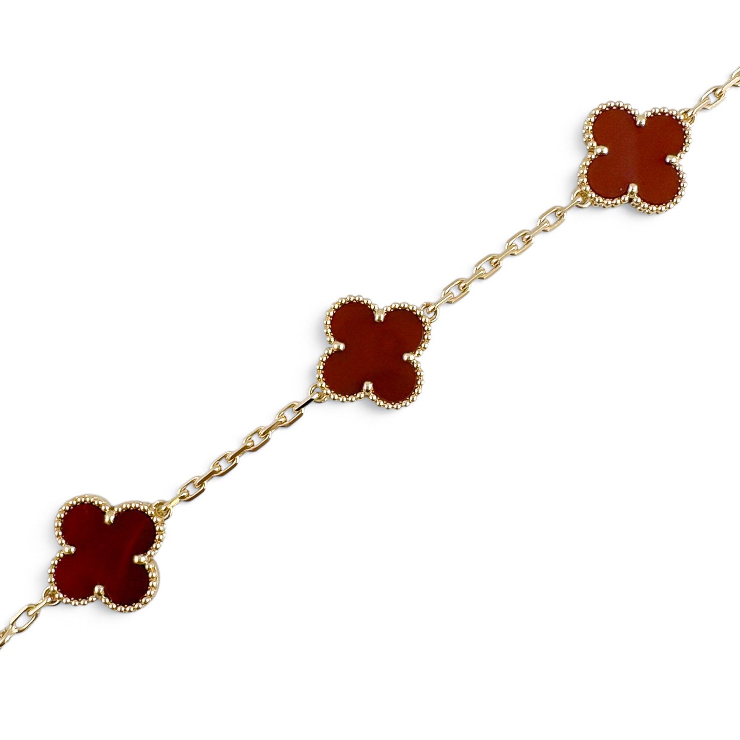 Van Cleef Arpels Carnelian 5 Motif Vintage Alhambra 18k Gold Bracelet + BOX RCPT