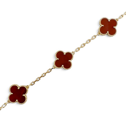 Van Cleef Arpels Carnelian 5 Motif Vintage Alhambra 18k Gold Bracelet + BOX RCPT